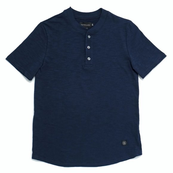 Outclass Indigo Slub S/S Henley - Picture 1 of 4